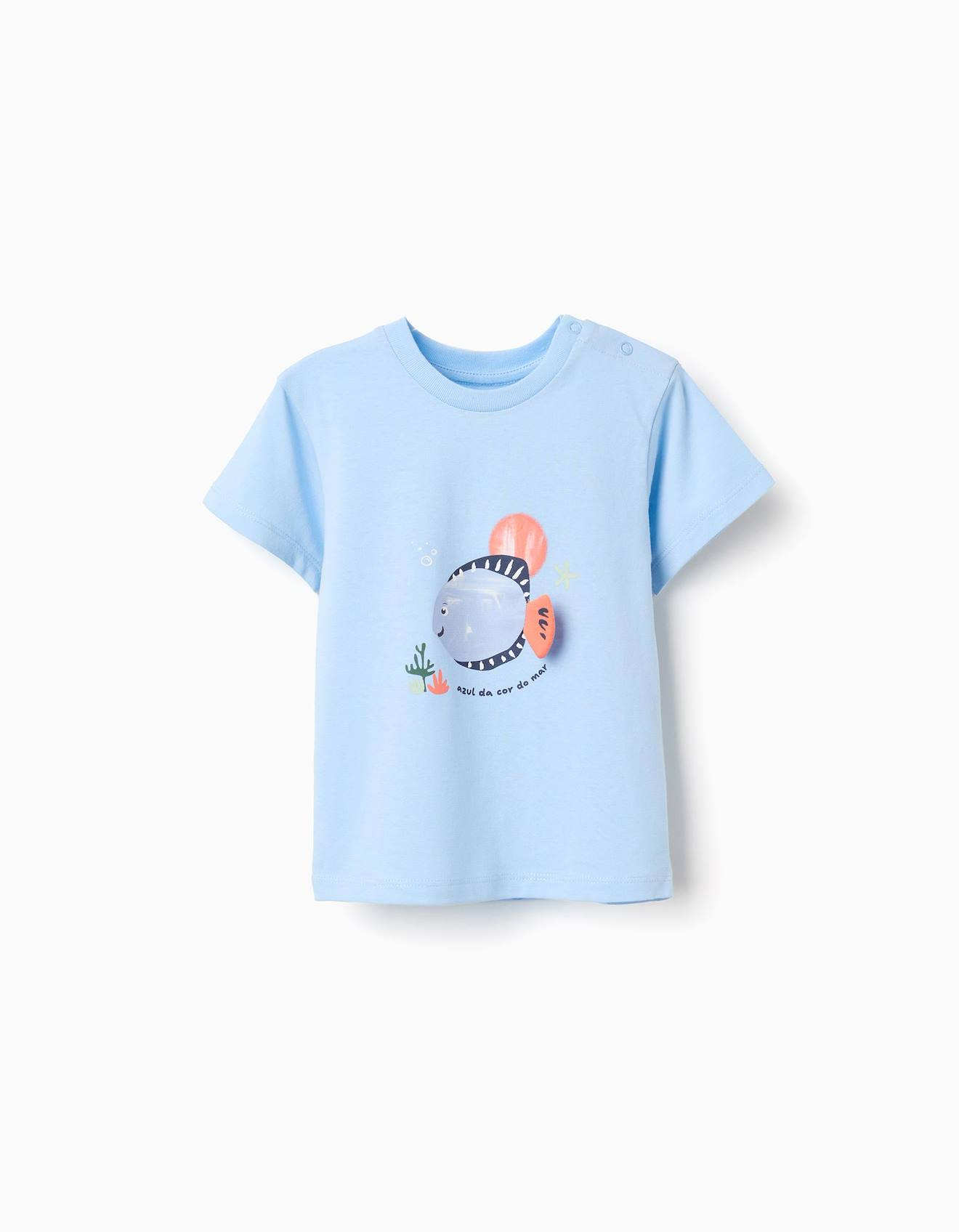 T-shirt En Coton Avec Imprim Poisson 3d Bleu Clair 12 €
