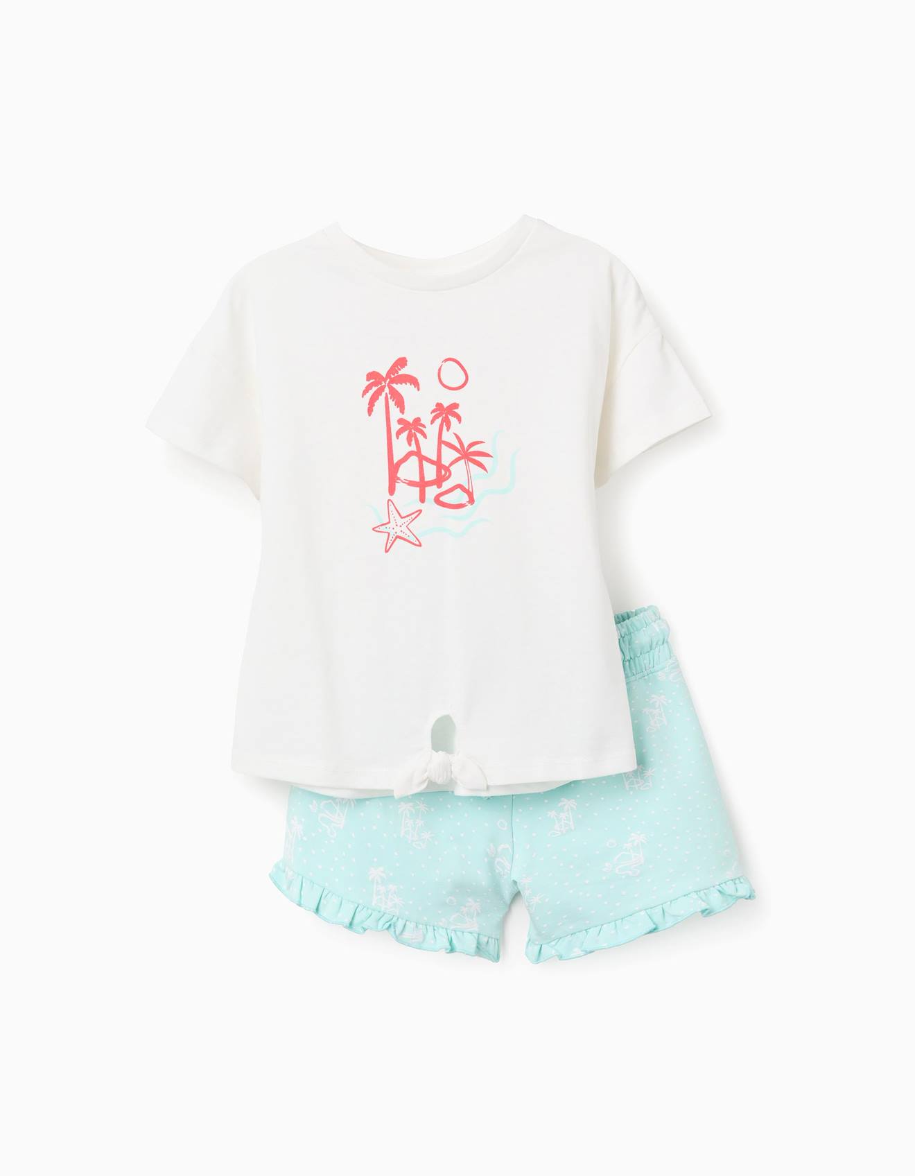 T-shirt En Coton Short Avec Imprim Palmiers Blanc 17 €