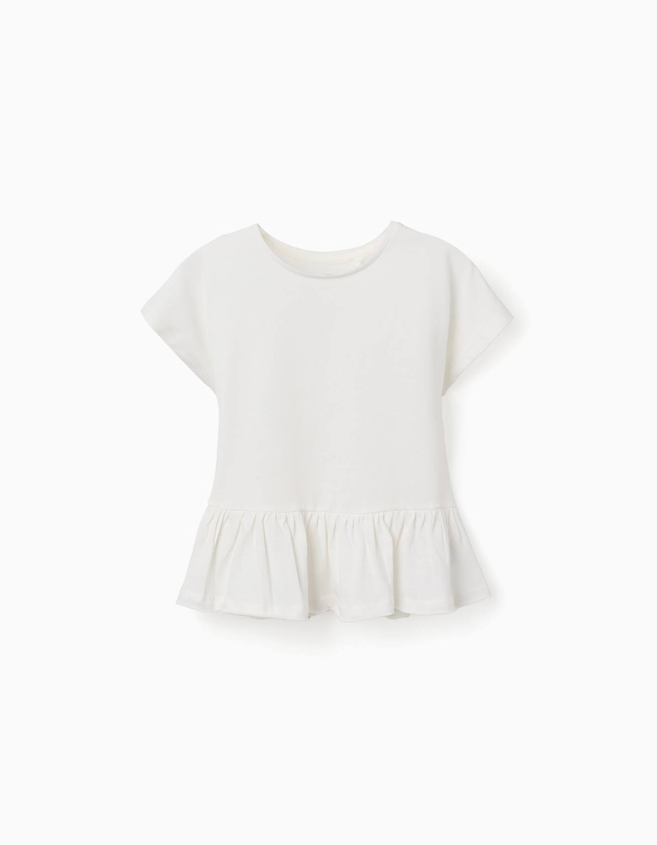 T-shirt En Coton Avec Ourlet À Volants Blanc