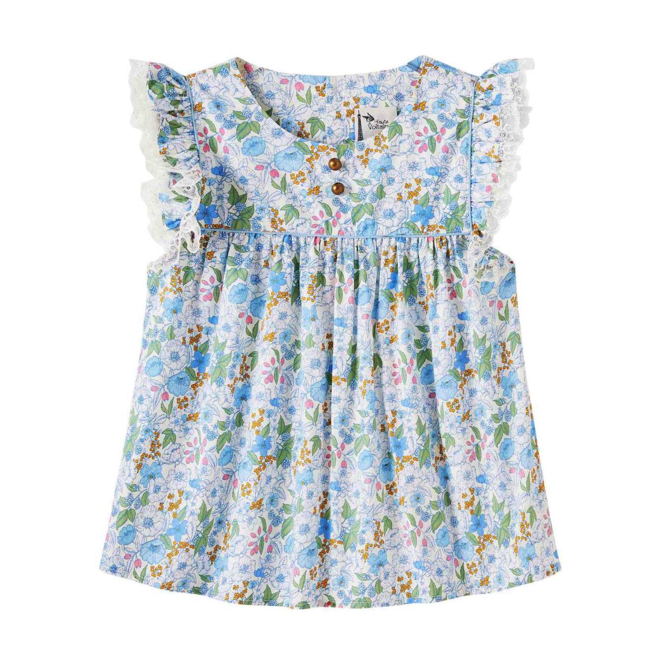 Blouse Fleurie Liberty Volants Appoline Bleu Ciel Rose 24 €