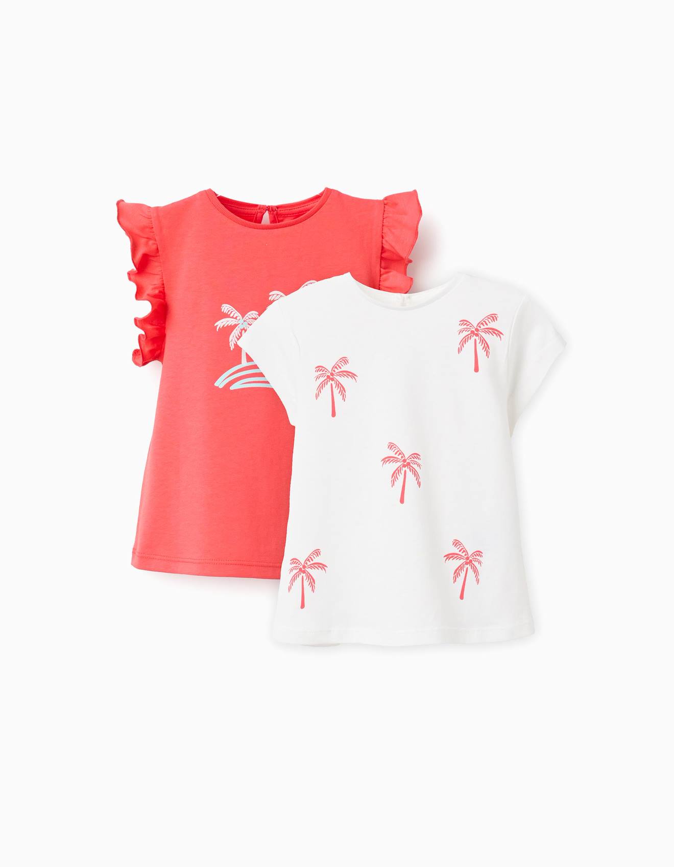 Lot De 2 T-shirts En Coton Avec Imprim Palmiers Rose 12$