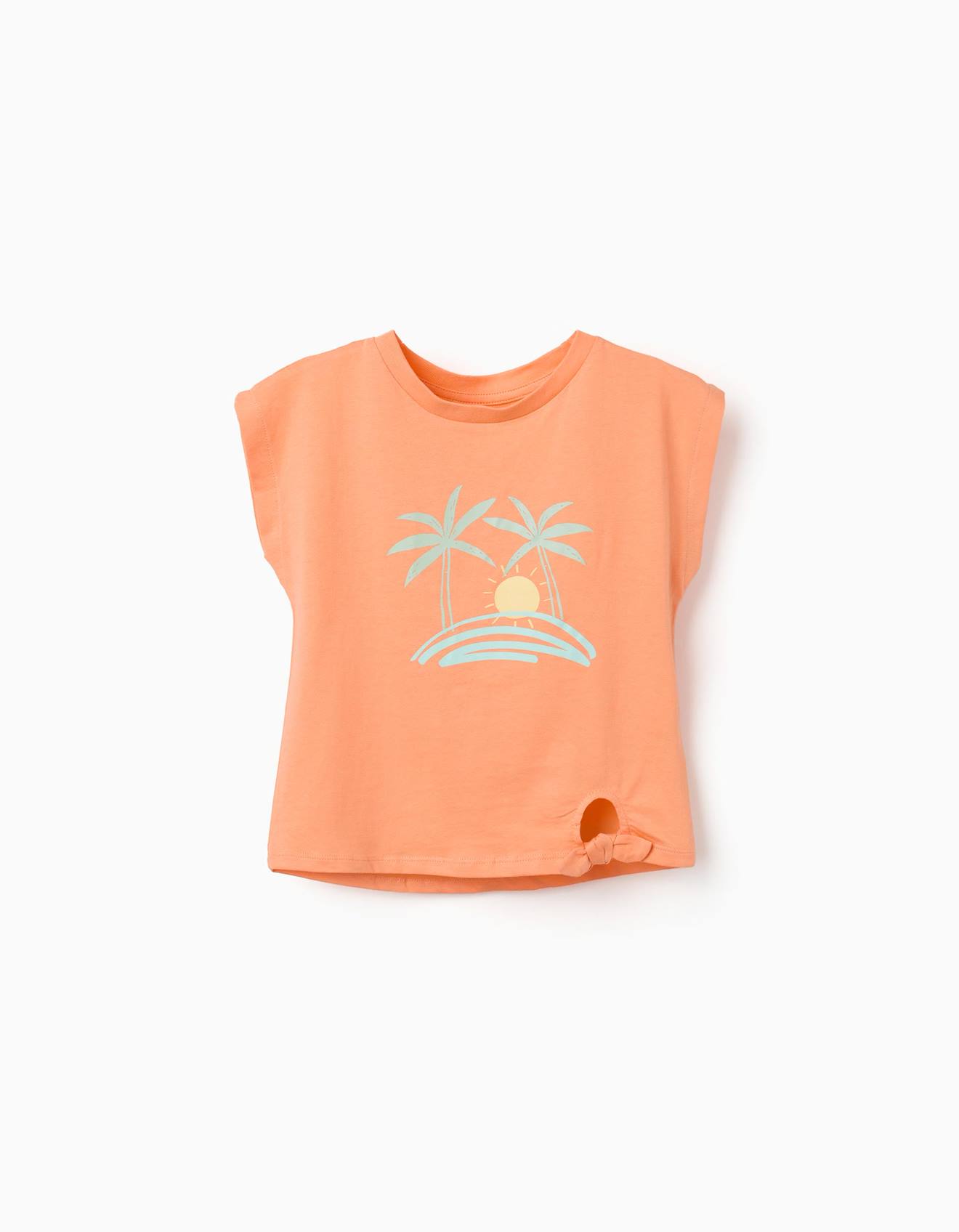 T-shirt En Coton Avec Imprimé Soleil Et Palmiers Orange
