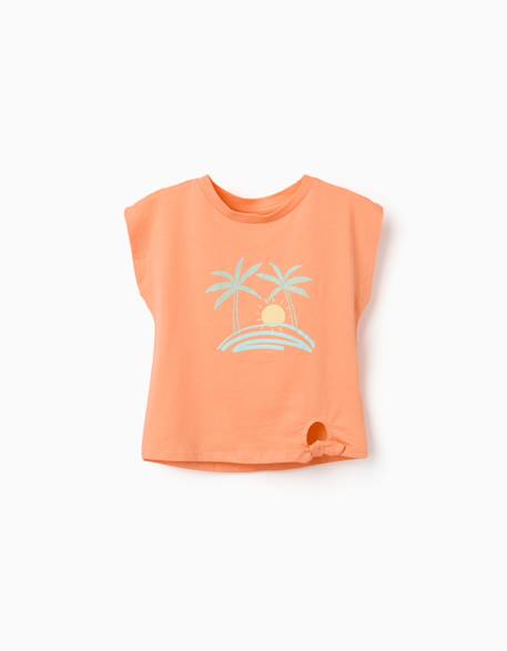 Fille-T-shirt, sous-pull-T-shirt-T-shirt en coton avec imprimé soleil et palmiers