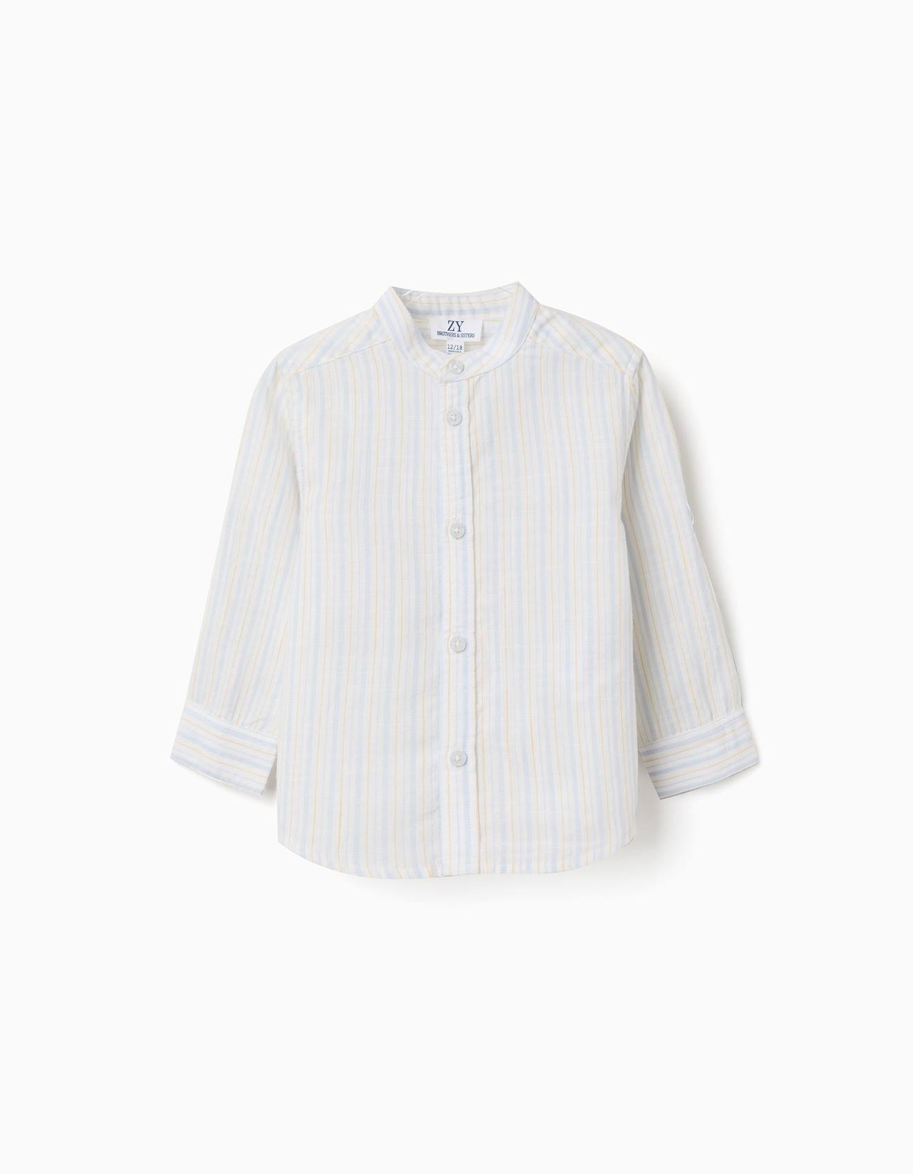 Chemise En Coton Rayures Et Col Mao Bs Bleu Clair 17 €