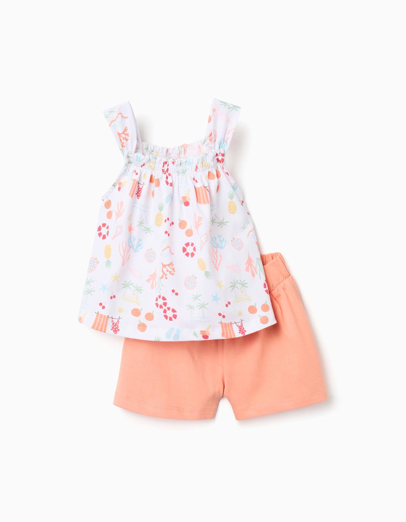 Débardeur À Motif De Plage + Short En Coton Blanc