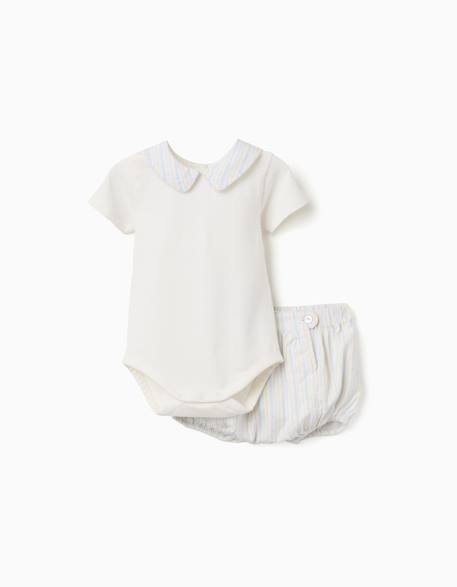 Bébé-Ensemble-Body en coton + short à rayures b&s