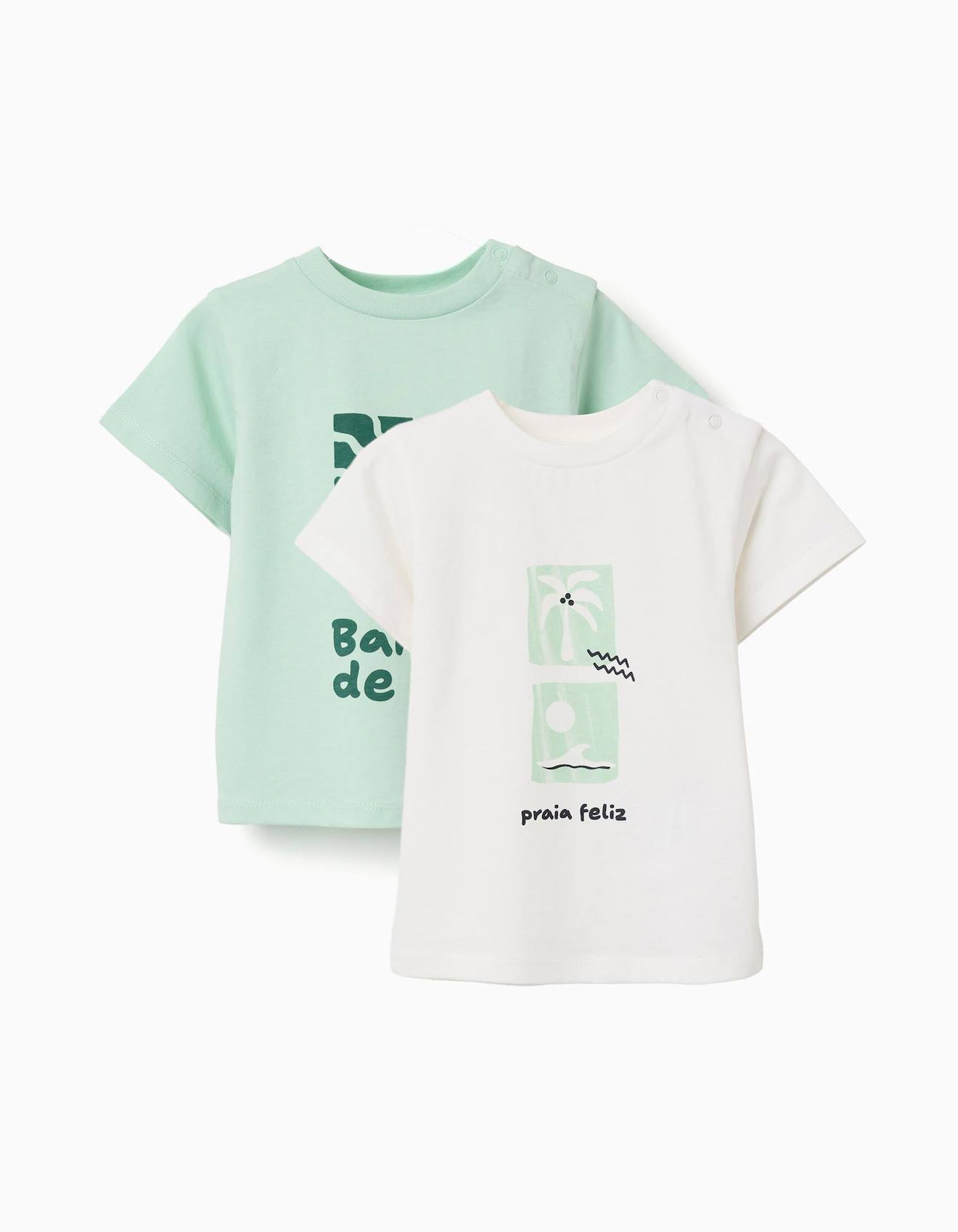 Lot De 2 T-shirts En Coton Avec Imprims Plage Blanc 12 €