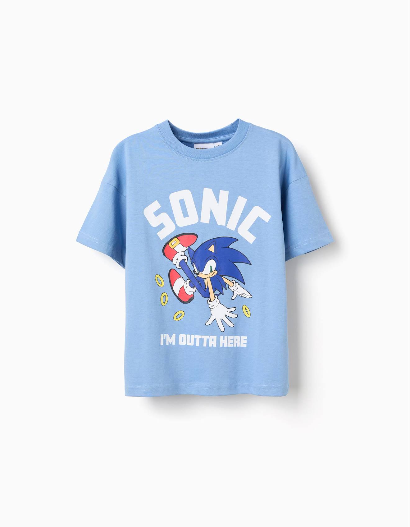 T-shirt En Coton Avec Imprim Sonic Sur Le Devant Bleu Clair 10 €