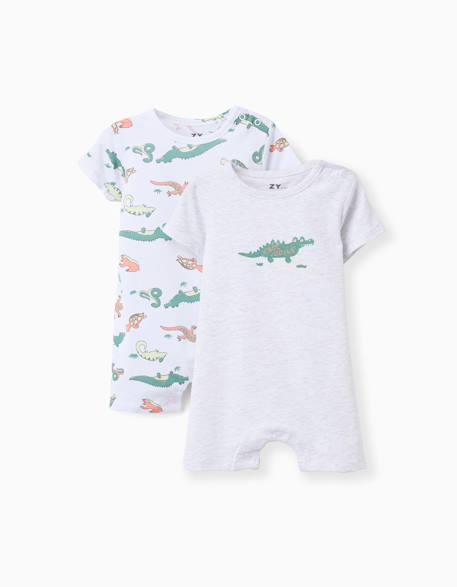 Bébé-Salopette, combinaison-Lot de 2 combishorts en coton avec imprimés crocodiles