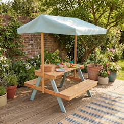 Jouet-Jeux de plein air-Aires de jeux-Table de pique-nique, salon de jardin enfant bois d'acacia avec parasol 2 places - jade