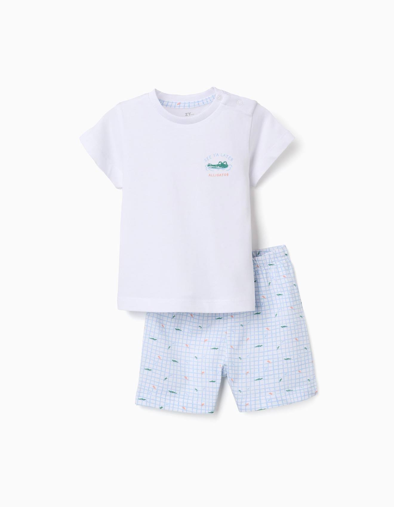 Pyjama En Coton Manches Courtes Et Imprims Alligator Blanc 12 €