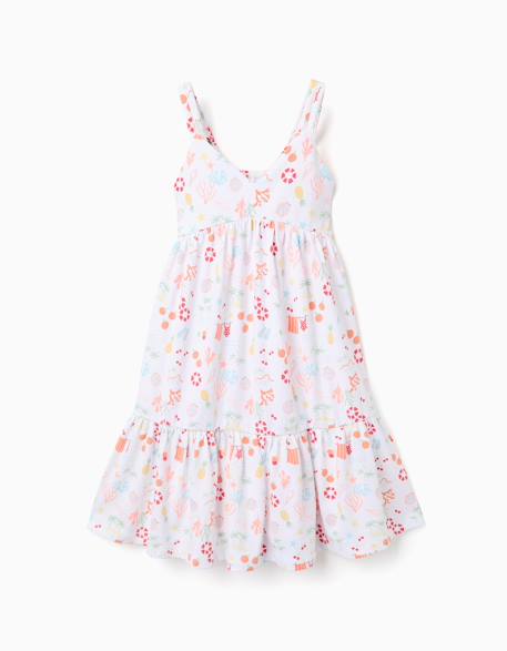 Fille-Robe évasée sans manches en coton avec motif plage