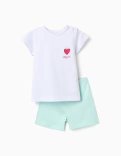 -Pyjama en coton à manches courtes et imprimé cœur