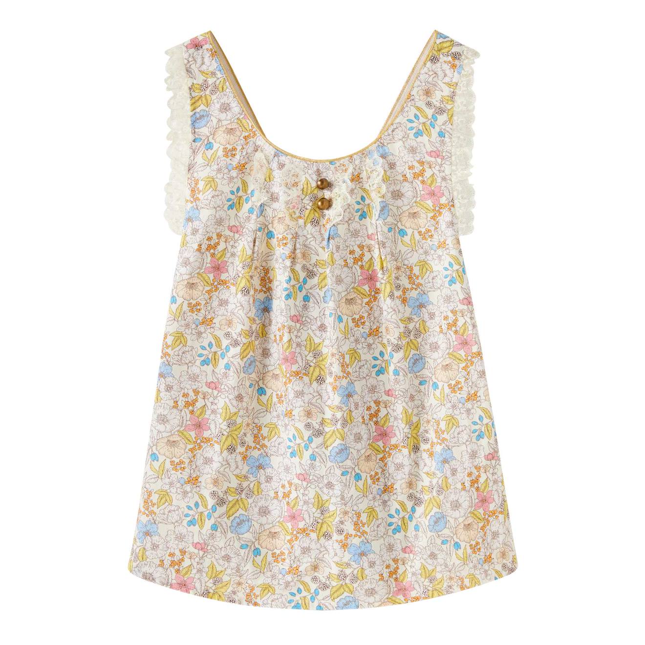 Blouse Fleurie Liberty Bretelles Croises Anas Jaune Bleu Rose Pastel 19 €