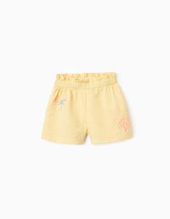 -Short en coton avec taille paperbag et broderie