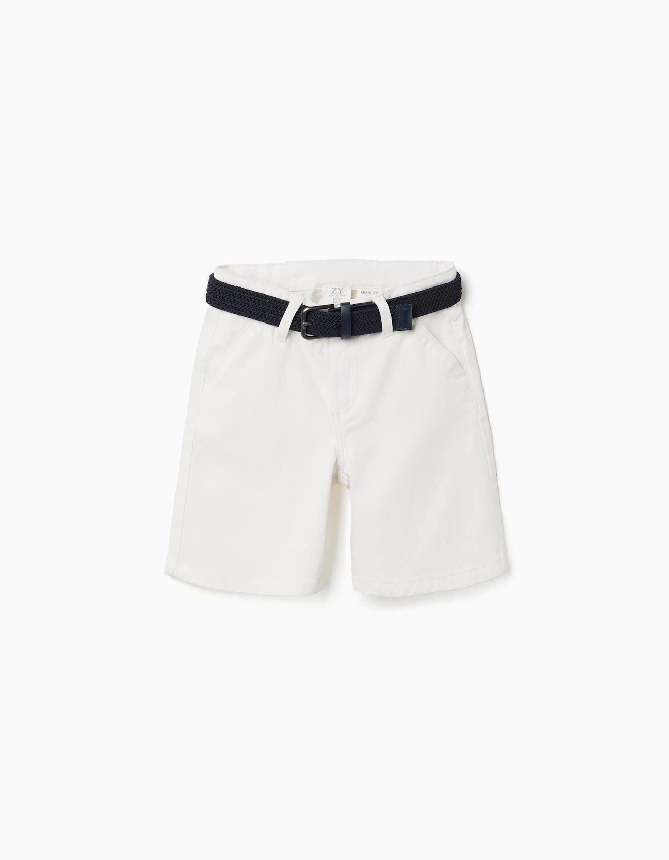 Short Midi En Sergé Avec Ceinture Blanc
