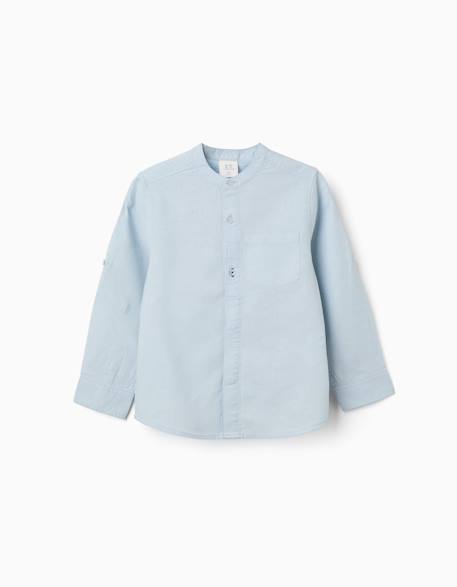 Garçon-Chemise à manches longues en lin et coton avec col mao
