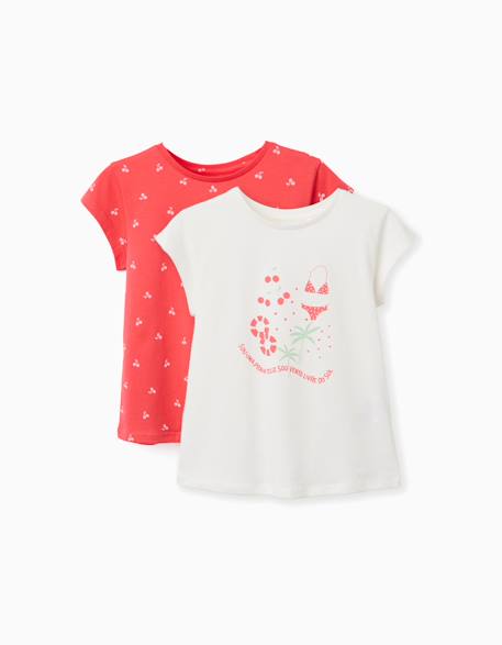 Fille-T-shirt, sous-pull-T-shirt-Lot de 2 t-shirts en coton avec imprimés d'été