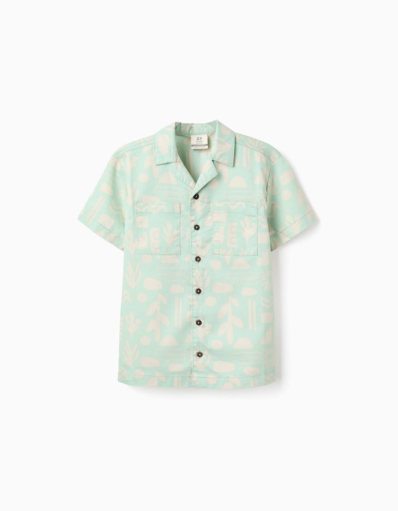 Chemise En Coton Manches Courtes Et Motif De Plage Vert Clair 17 €