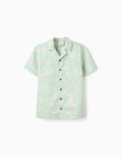 -Chemise en coton à manches courtes et motif de plage