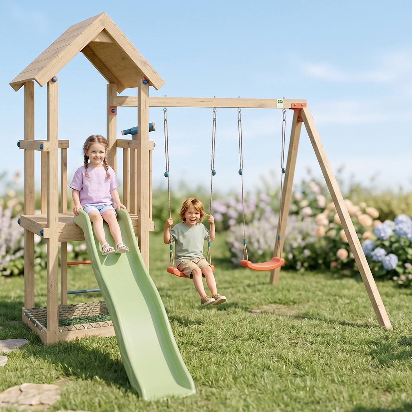 Aire De Jeux Avec Toboggan Easy Xplorer 2 Pour 6 Enfants Bois
