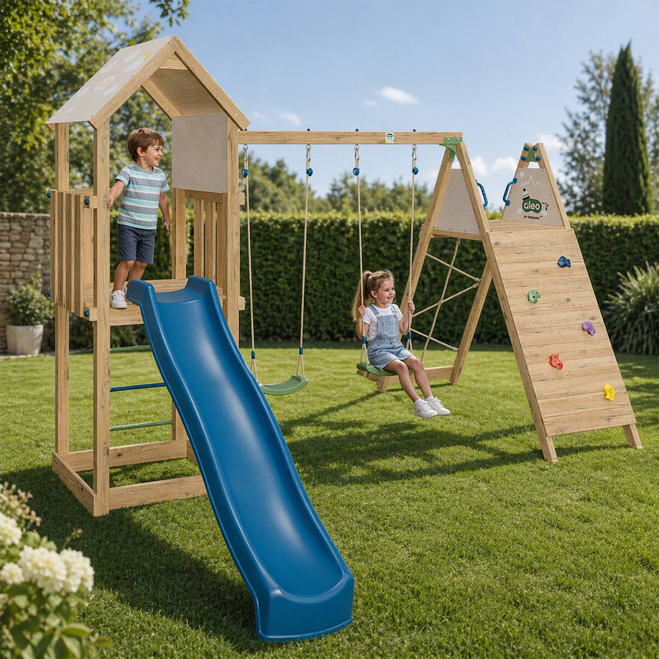 Aire De Jeux Avec Toboggan Olympia Xplorer 2 Pour 9 Enfants Bois
