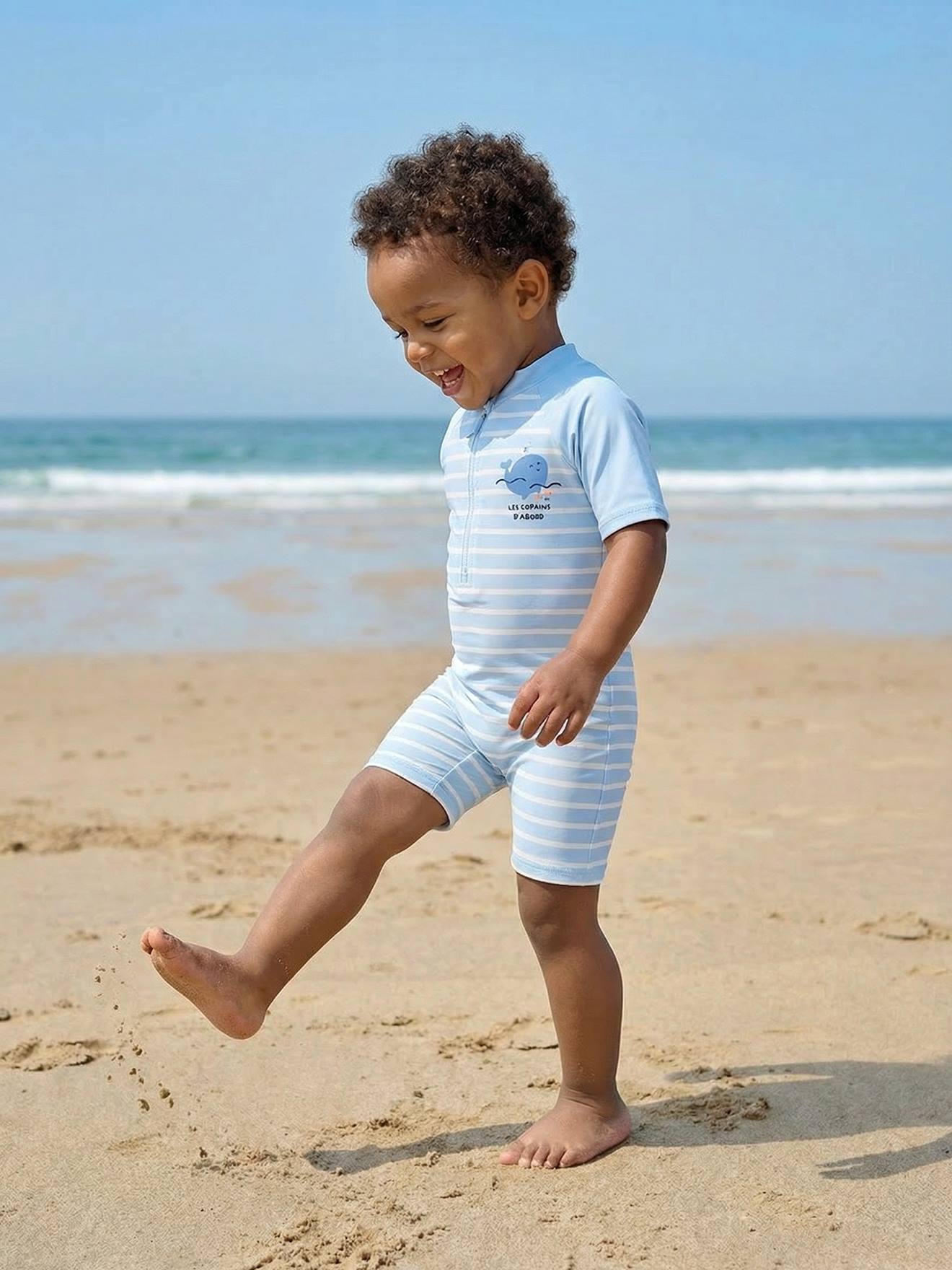 Combinaison anti-UV bébé couche intégrée bleu ciel