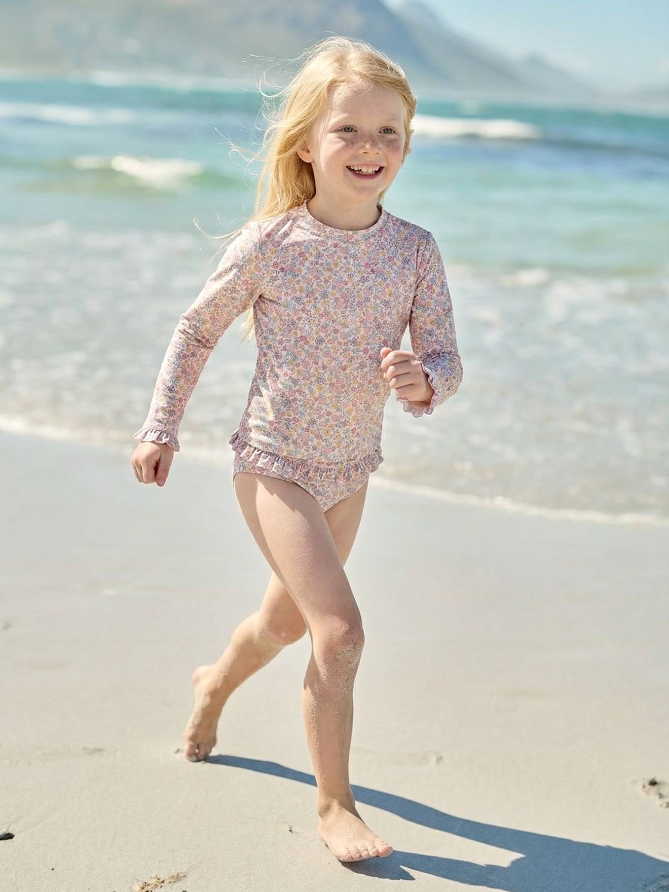 Maillot de bain fille 2 pièces rose pâle imprimé