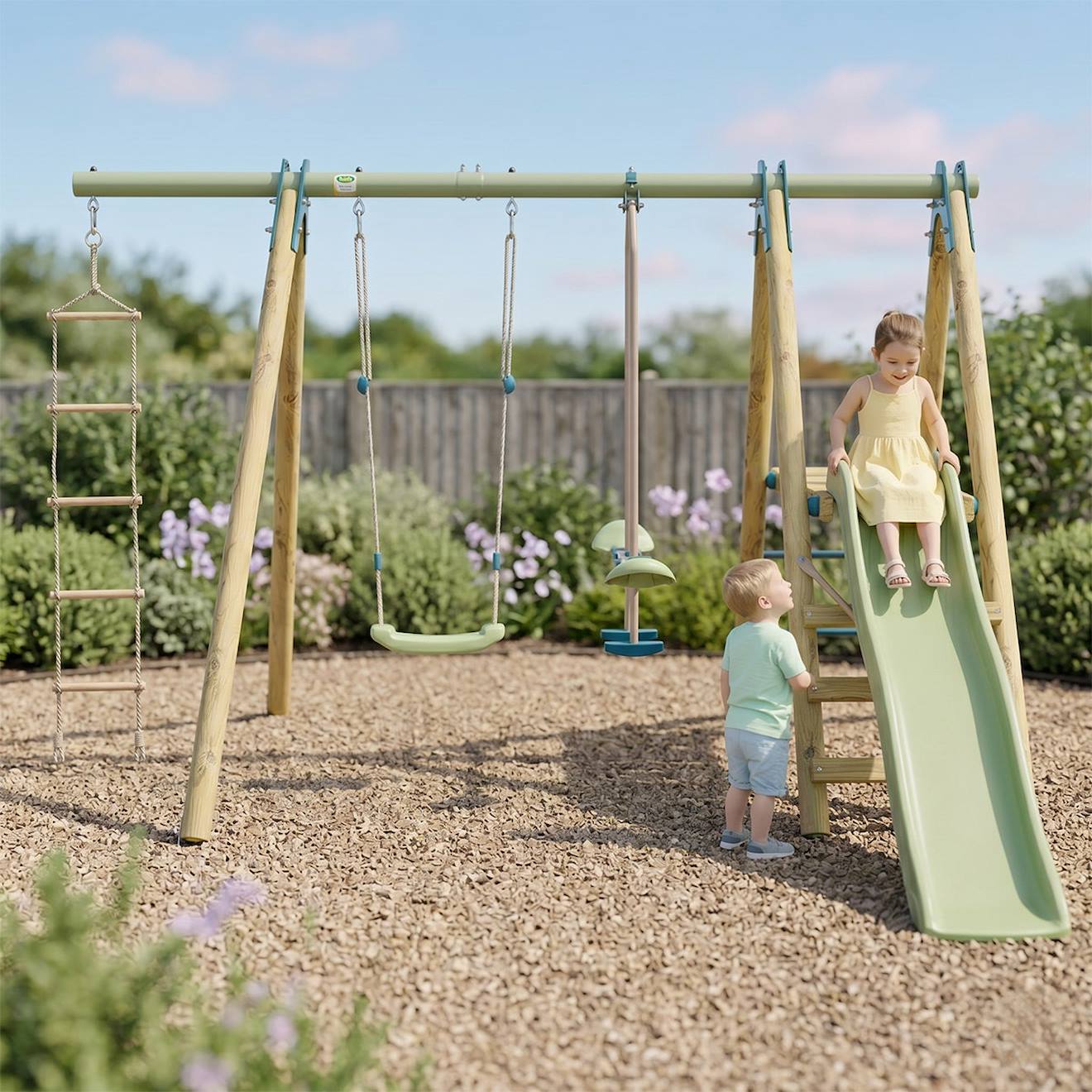 Portique Balançoire Et Toboggan Techwood Oreka 2 Pour Enfants Bois