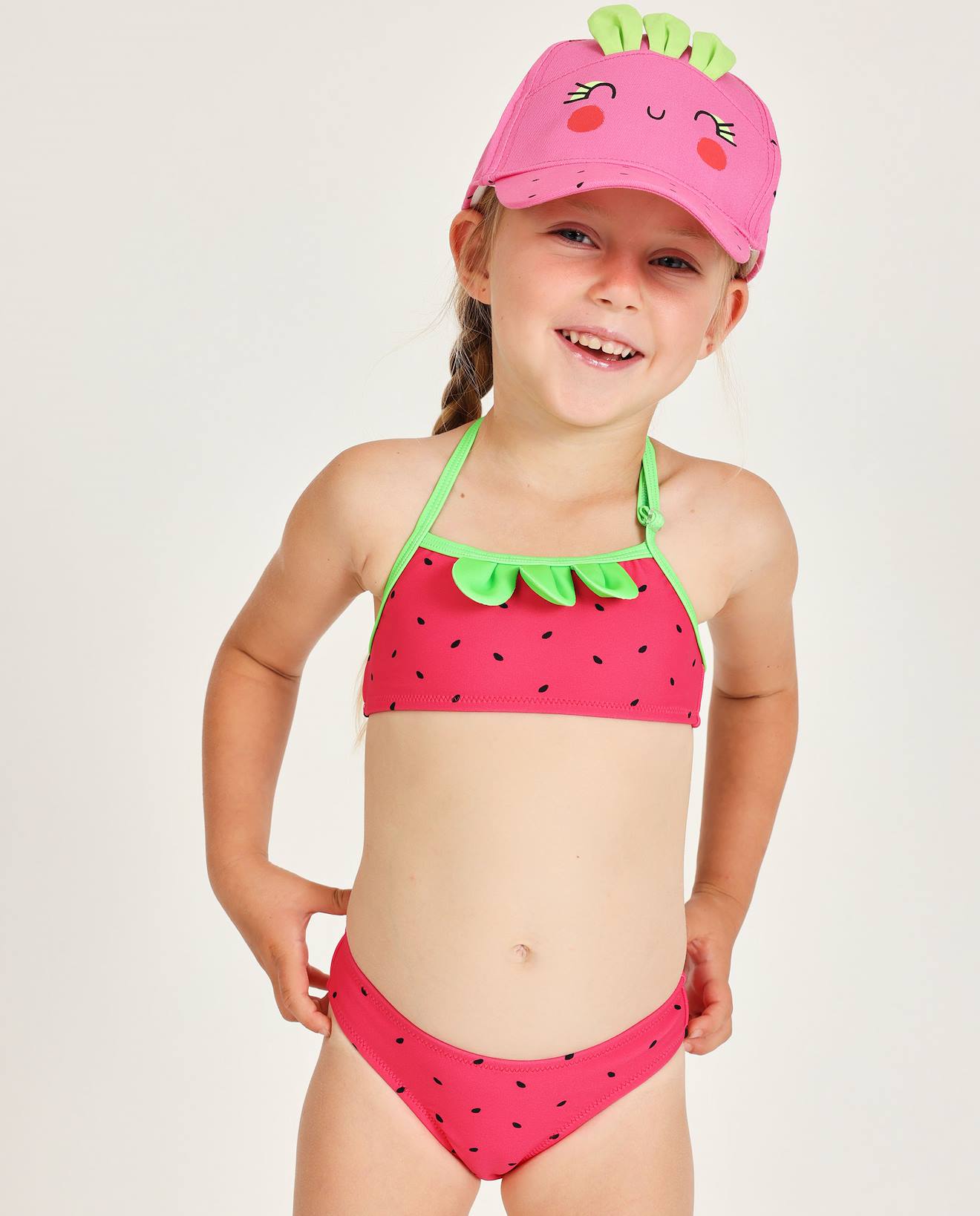 Bikini Fille En Maille Avec Petites Feuilles En Relief Rouge