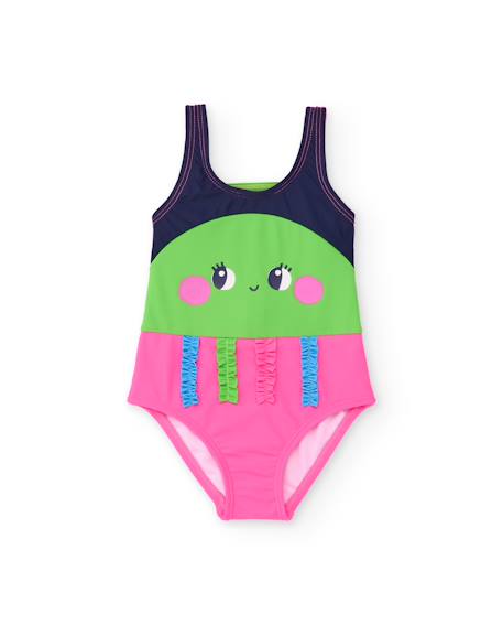 Bébé-Maillot de bain fille en maille avec bretelles froncées