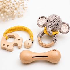 Coffret de 3 hochets en coton et bois naturel  - vertbaudet enfant