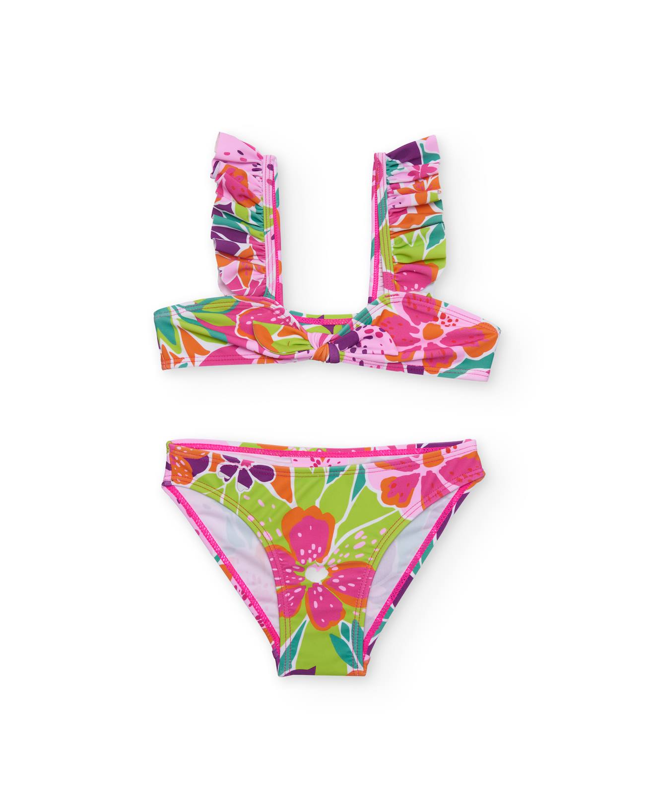 Bikini Fille En Maille Avec Volants Sur Les Bretelles Rose 19 €
