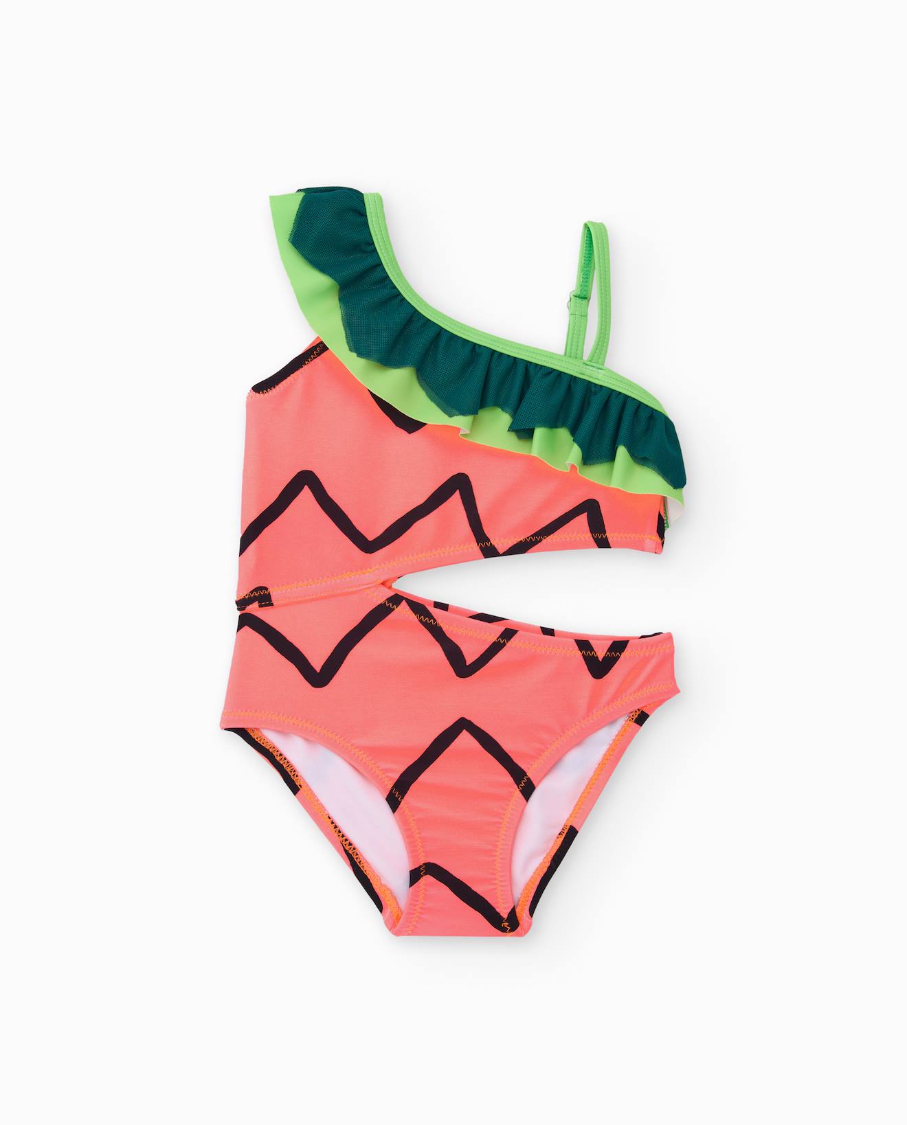 Maillot De Bain Fille En Maille Avec Volant Asymtrique Orange 22 €