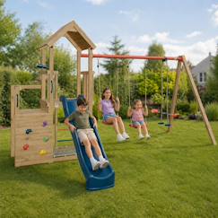 Jouet-Jeux de plein air-Aires de jeux-Aire de jeux avec toboggan xchange clever avec poutre métal 3 agrès pour enfants