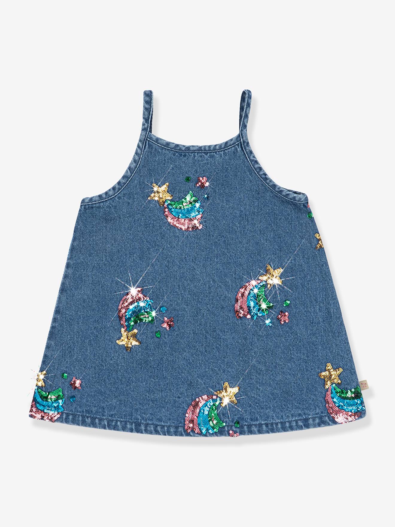 Robe denim fille à bretelles bleu jean