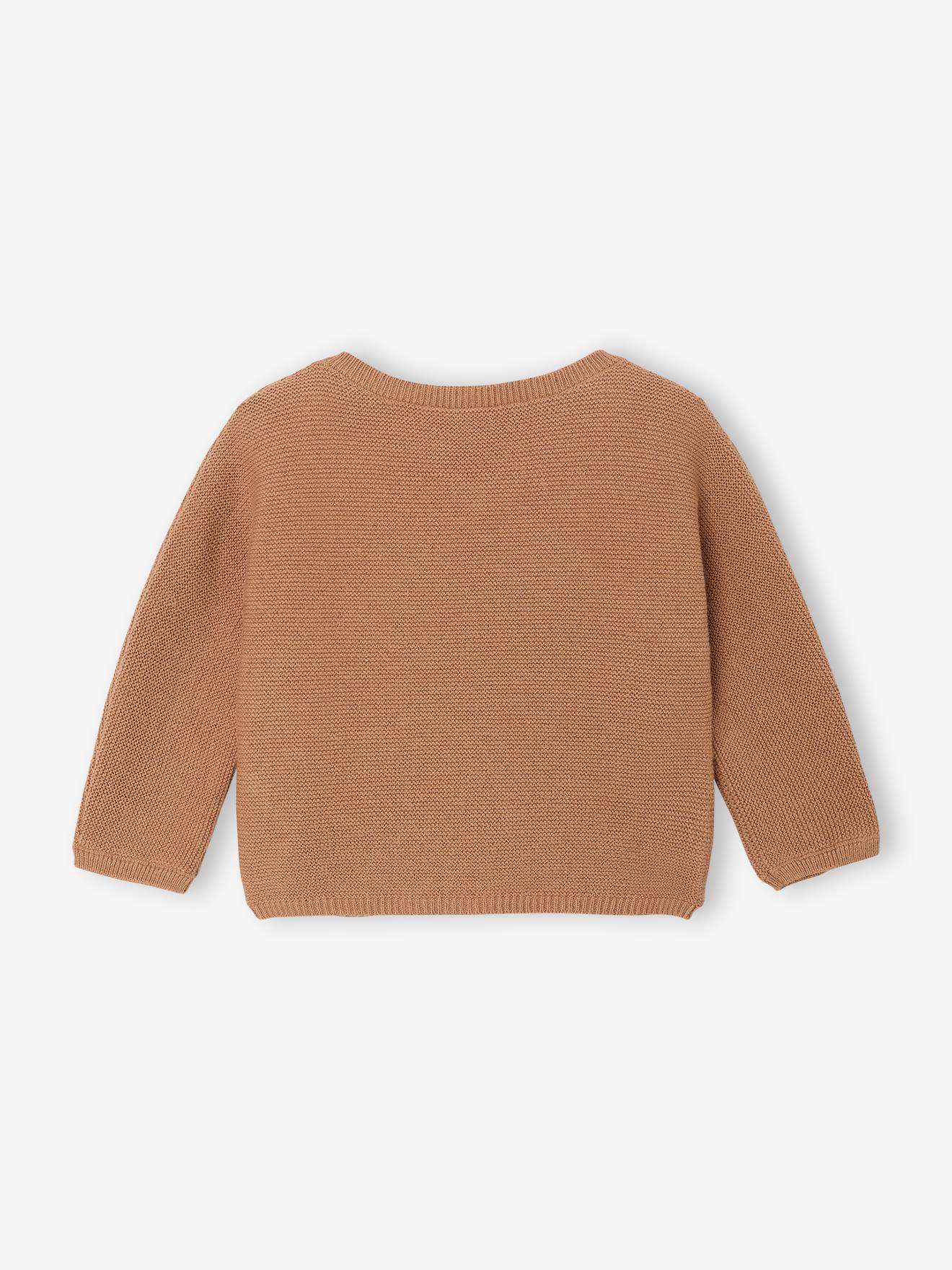 Brassière bébé naissance tricot point mousse coton et laine cappuccino (Vertbaudet) - Image 1