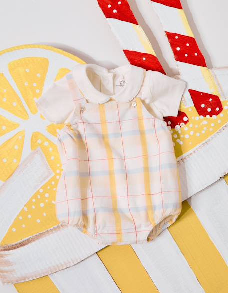 Bébé-Ensemble-Body en coton + barboteuse à carreaux b&s