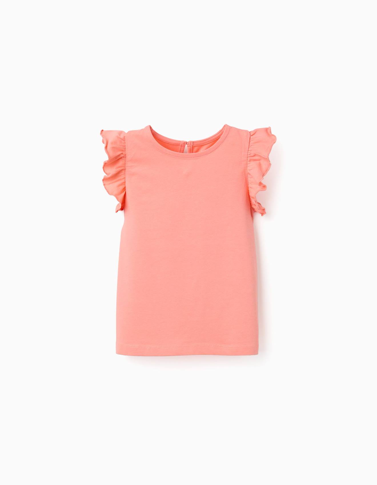 T-shirt Avec Manches À Volants Et Col Rond Corail Clair