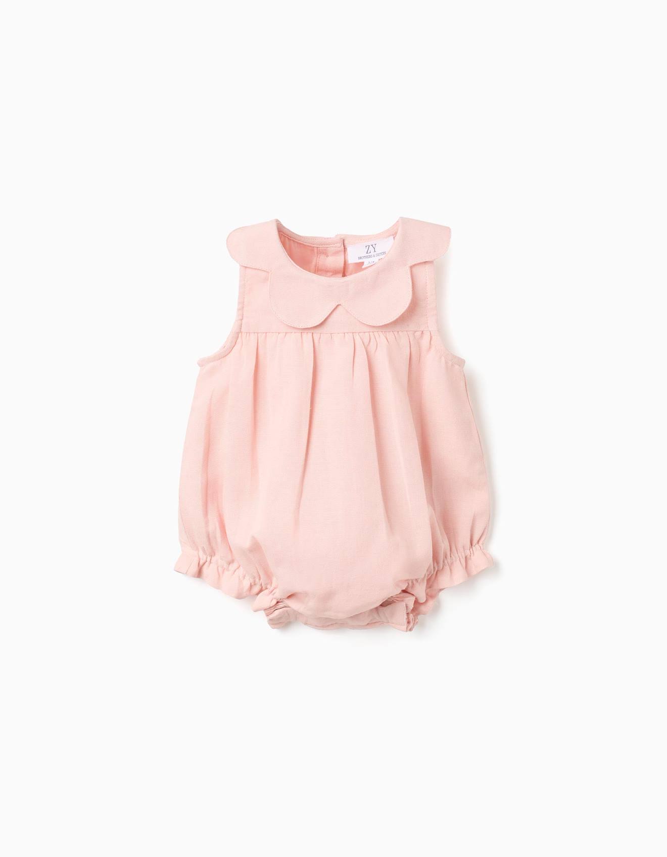 Barboteuse En Coton Et Lin Avec Volants B&s Rose Clair