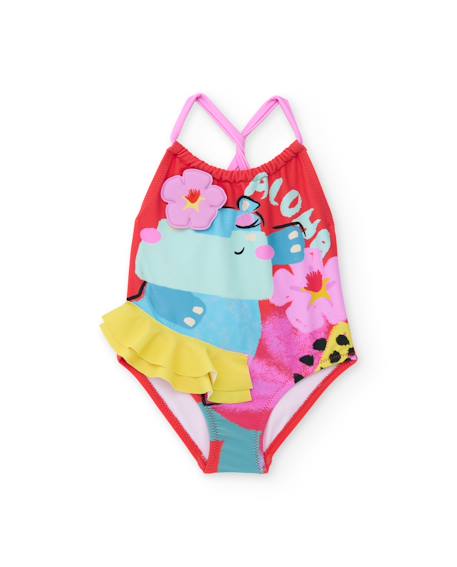 Maillot de bain fille en maille avec double volant  - vertbaudet enfant