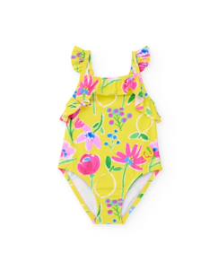 -Maillot de bain fille en maille avec volants aux bretelles