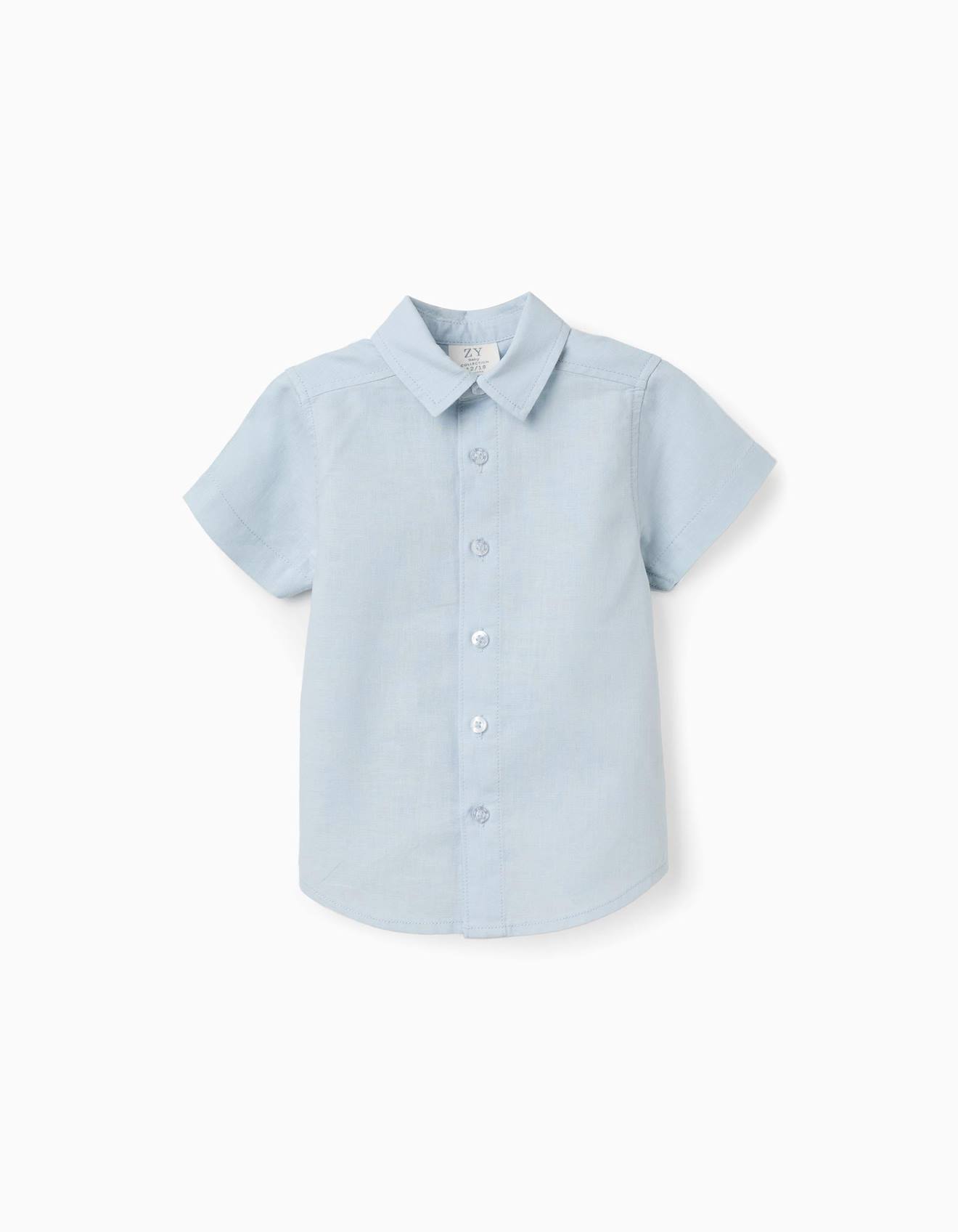 Chemise Manches Courtes En Lin Et Coton Bleu Clair 17 €