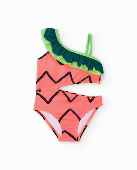 Maillot de bain fille en maille avec volant asymétrique  - vertbaudet enfant