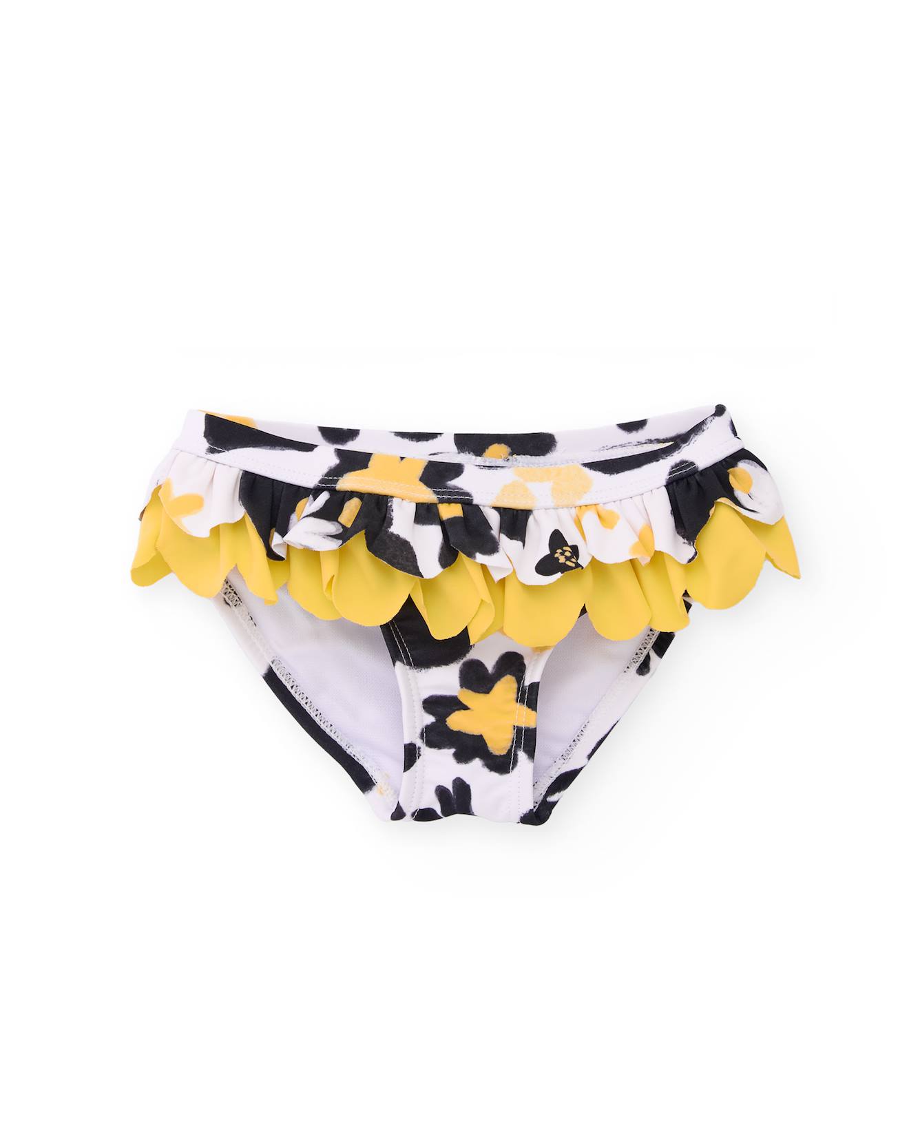Bas De Bikini Fille En Maille Avec Double Volant Jaune