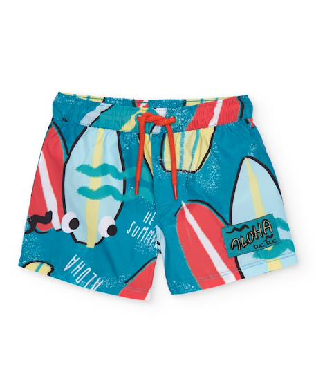 Short de bain garçon en tissu chaîne et trame avec imprimé de planches de surf  - vertbaudet enfant