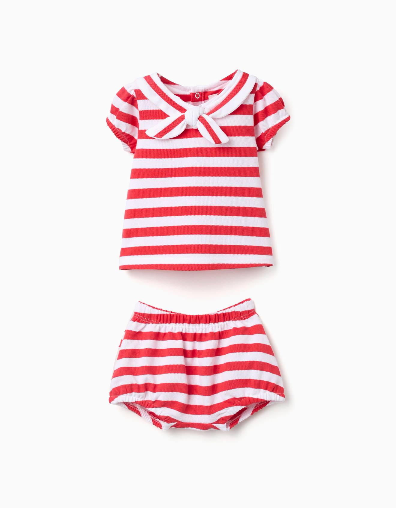 Ensemble T-shirt Bloomer En Coton Rayures Rouge 18$