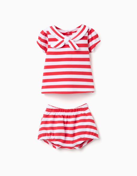 Bébé-Ensemble-Ensemble t-shirt + bloomer en coton à rayures