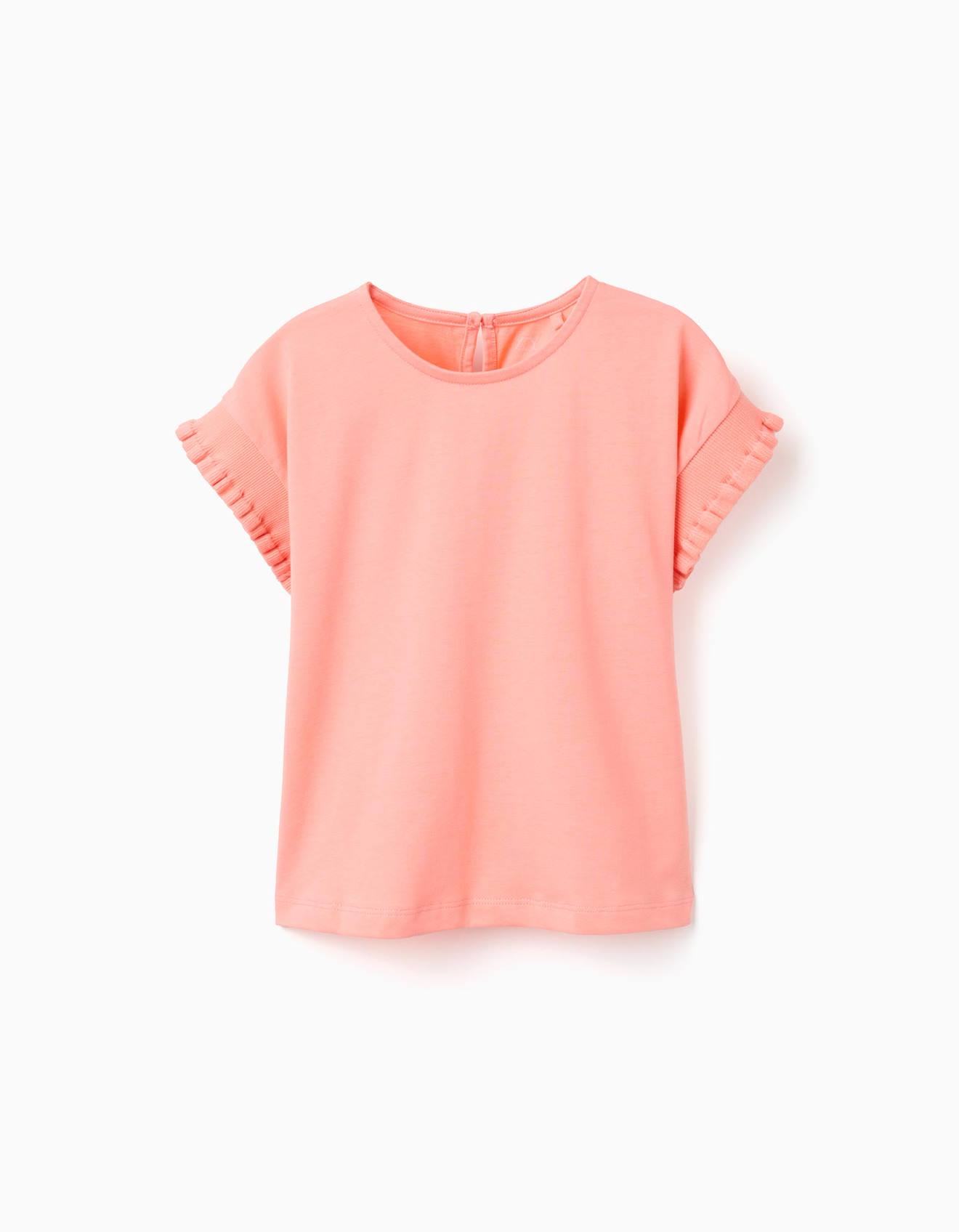T-shirt En Coton Avec Manches À Volants Corail Clair
