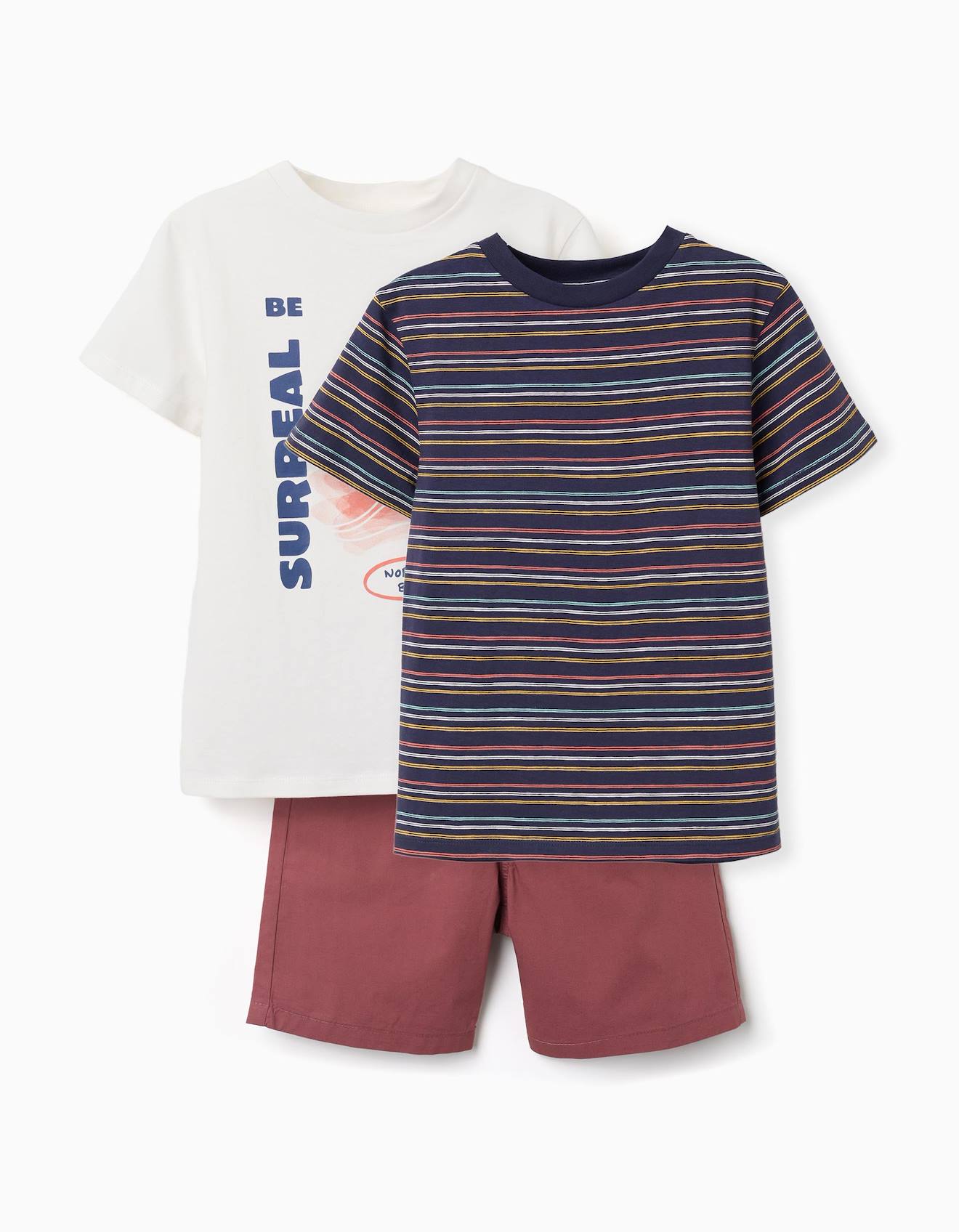 Lot De 2 T-shirts Et 1 Short En Coton Bleu Fonc 31 €